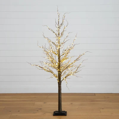 5’ Pre-Lit Artificial Twig Tree with 360 Warm White LED Lights | Nearly Natural