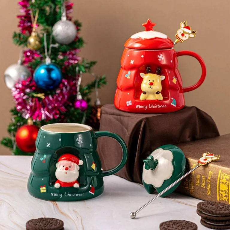 100Fens Christmas Tree Santa Snow Globe Mug Festive Mug with Winter Snow Globes Lid - Ceramic Mic... | Walmart (US)