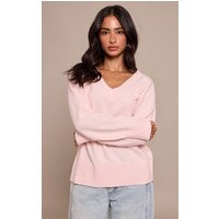 Petite Baby Pink Knit V-neck Sweater | PrettyLittleThing US