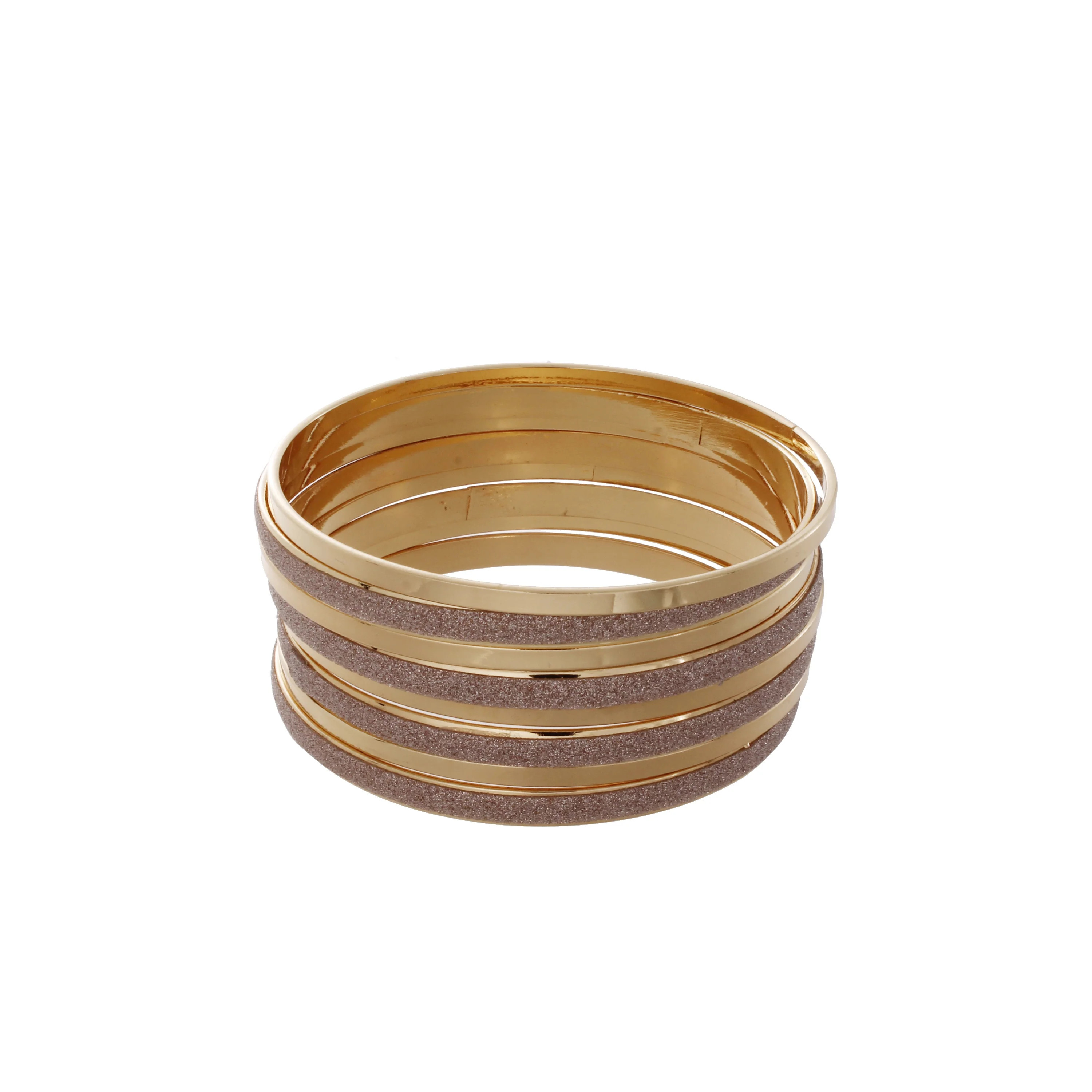 Time And Tru Gold Tone Pink Glitter Bangle Set - Walmart.com | Walmart (US)