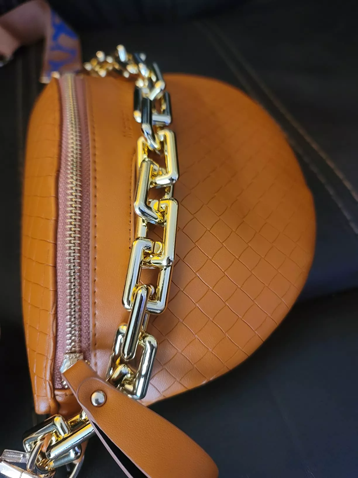 Thick Chain Women's Fanny Pack Plaid leather Waist Bag Shoulder