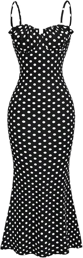 Milumia Women's Polka Dots Frill Trim Cami Dress Elegant Ruched Bust Fishtail Maxi Dresses | Amazon (US)