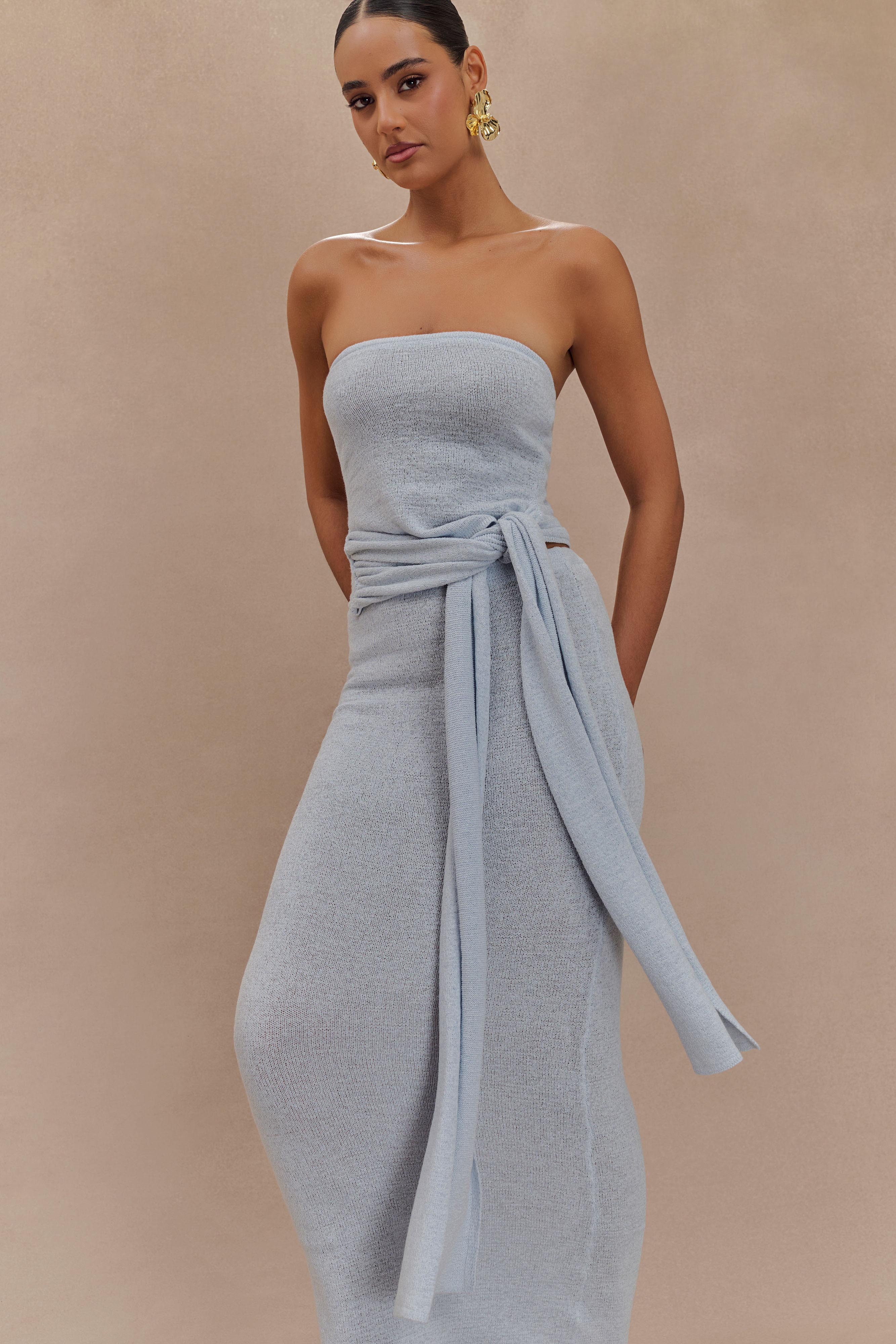 Phoebe Knit Maxi Skirt - Ice Blue | MESHKI US