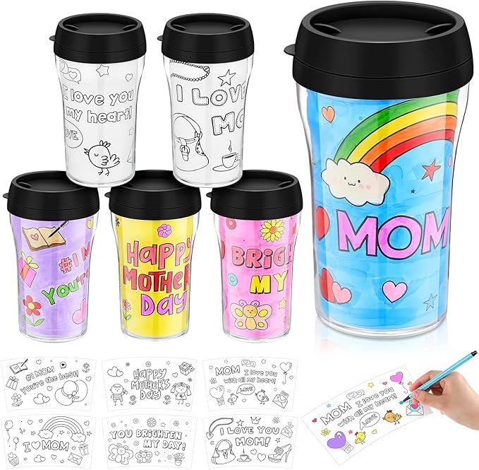 Set of 48 Mother's Day DIY Color Your Own Cups 10 oz Coloring Cups Color Your Own Plastic Mugs fo... | Amazon (US)