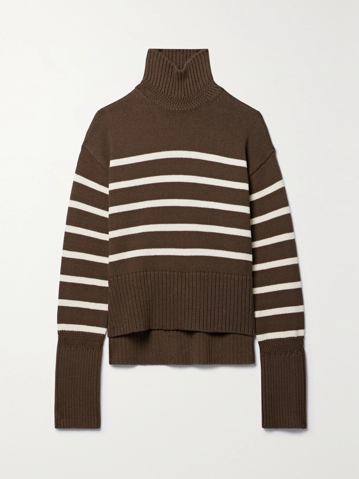 Veronica Beard - Lancetti Striped Cotton Turtleneck Sweater - Brown | NET-A-PORTER (US)