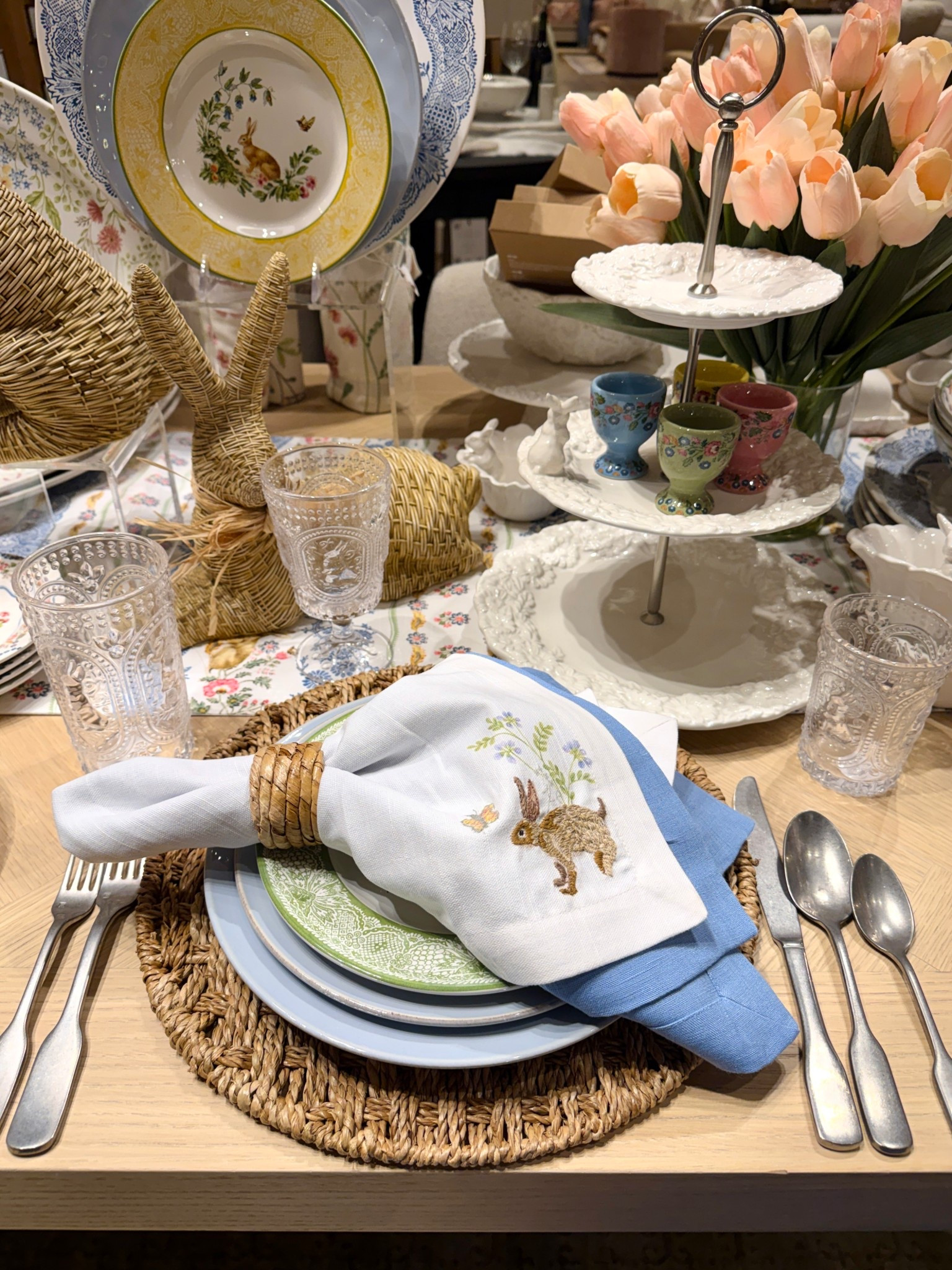 Spring Tabletop Tuesday! 🍽️🌸🐰 An Easter-inspired tablescape filled with soft, fresh colors, woven placemat charger details, and the sweetest bunny accents. 🐇 How cute is this bunny napkin?! 🫶🏻 It adds such a playful, charming touch to the whole setting. The florals, pastels, and layered textures make everything feel light, cheerful, and ready for a spring brunch! 🌷I linked the full setup so you can recreate this look! 🩵 #TabletopTuesday #PotteryBarn #SpringDecor

#LTKSaleAlert #LTKHome #LTKSeasonal