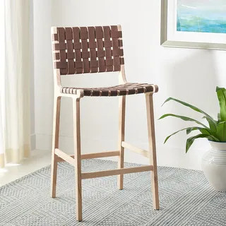 SAFAVIEH Adah 27-inch Woven Leather Counter Stool - 19.7" x 20.1" x 40.7" - Cognac/Nautral | Bed Bath & Beyond
