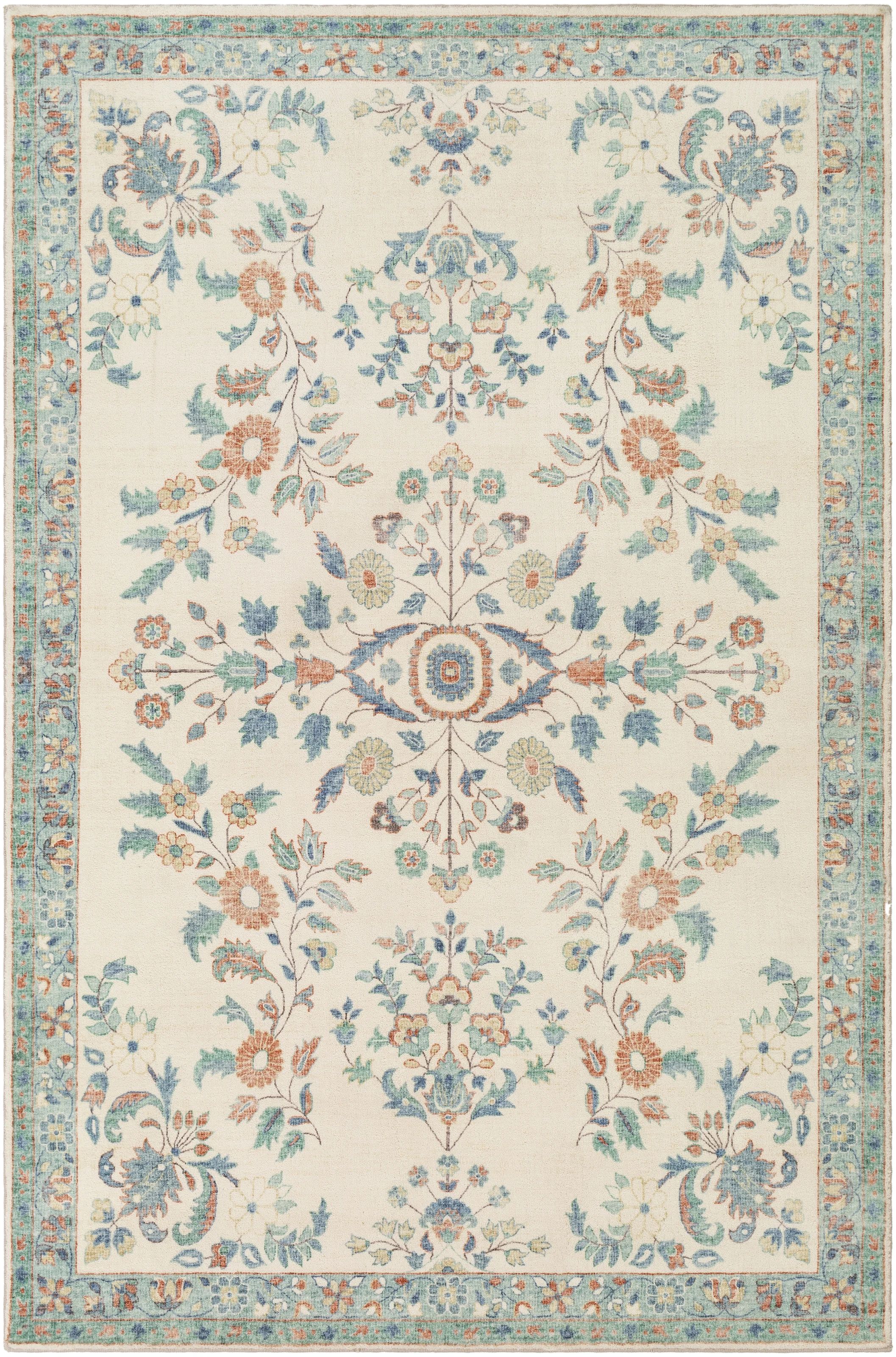 Berger Floral Machine Woven Area Rug in Cream/Pale Pink/Wheat/Sage/Gray | Wayfair North America