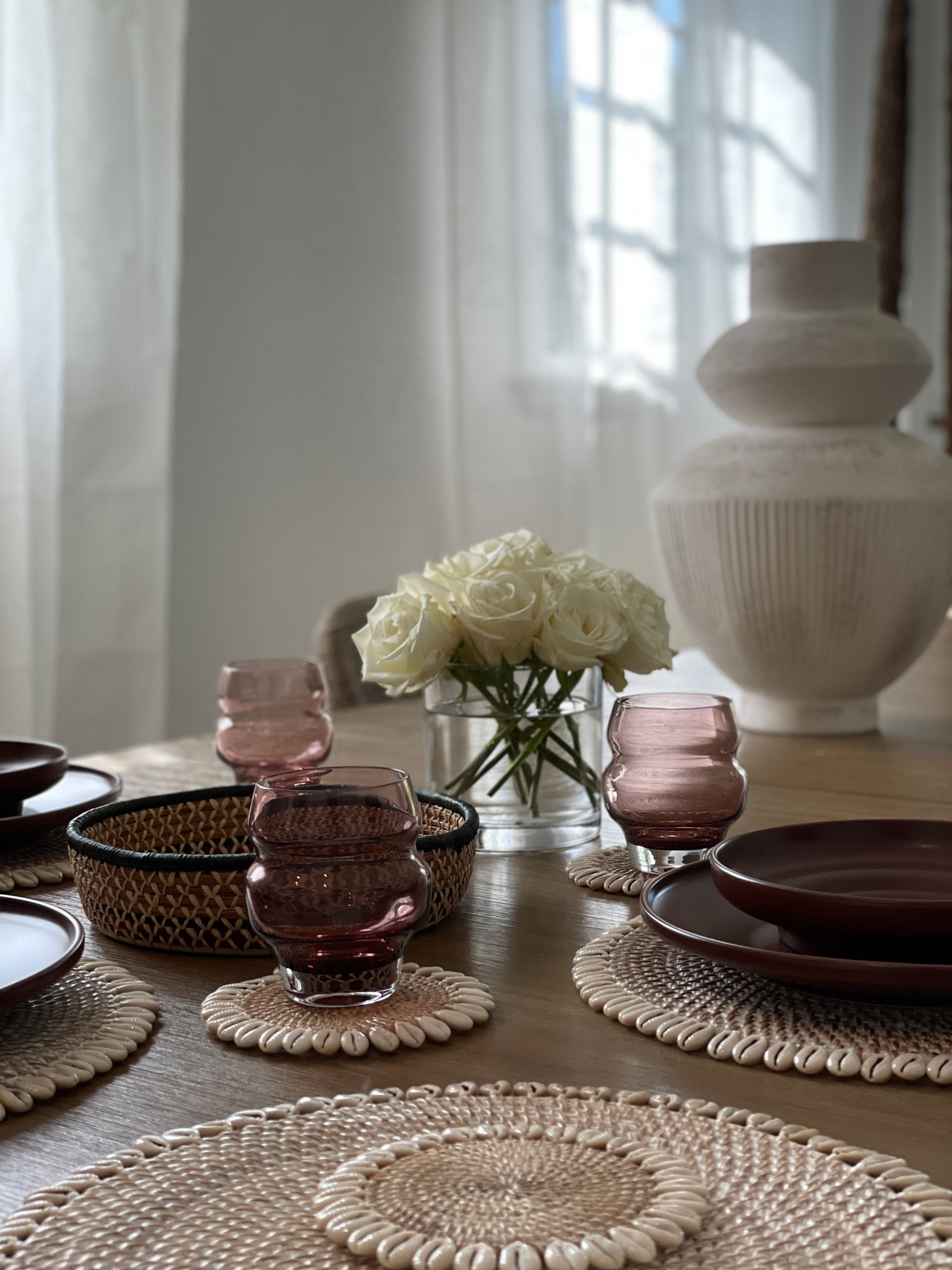 Tabletop ideas for the upcoming holiday season. This boho beachy chic placemats & coasters with shell trim are a must-have. Pink glasses and clean lined dishes work from formal to casual dinners at home.

#LTKHoliday #LTKSeasonal #LTKhome
