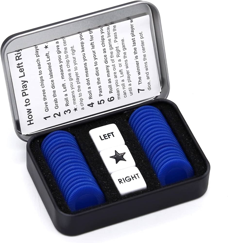 Left Right Center Dice Game Set with 3 Dices + 36 Blue Chips (Blue) | Amazon (US)