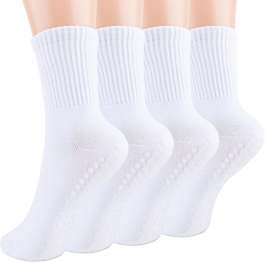 Pilates Yoga Socks with Grips for Women - Crew Length Ballet Barre Socks - Sticky Workout Hospita... | Amazon (US)
