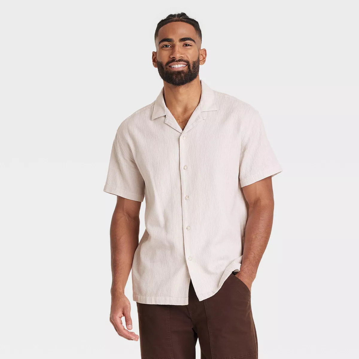 Men's Short Sleeve Slub Camp Button-Down Shirt - Goodfellow & Co™ | Target