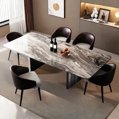 Modern simple rectangular marble dining table set | Wayfair North America