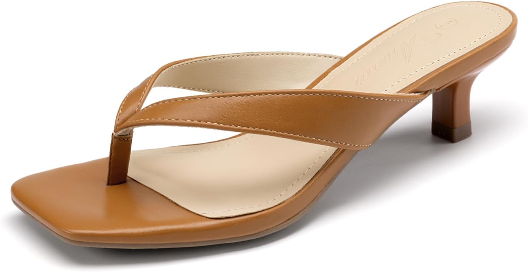 Athlefit Women's Kitten Heels Flip Flops Square Toe Low Heels Slip On Comfortable Summer Thong He... | Amazon (US)