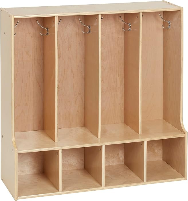 ECR4Kids Streamline 4-Section Toddler Coat Locker with Bench, Classroom Furniture, Natural | Amazon (US)