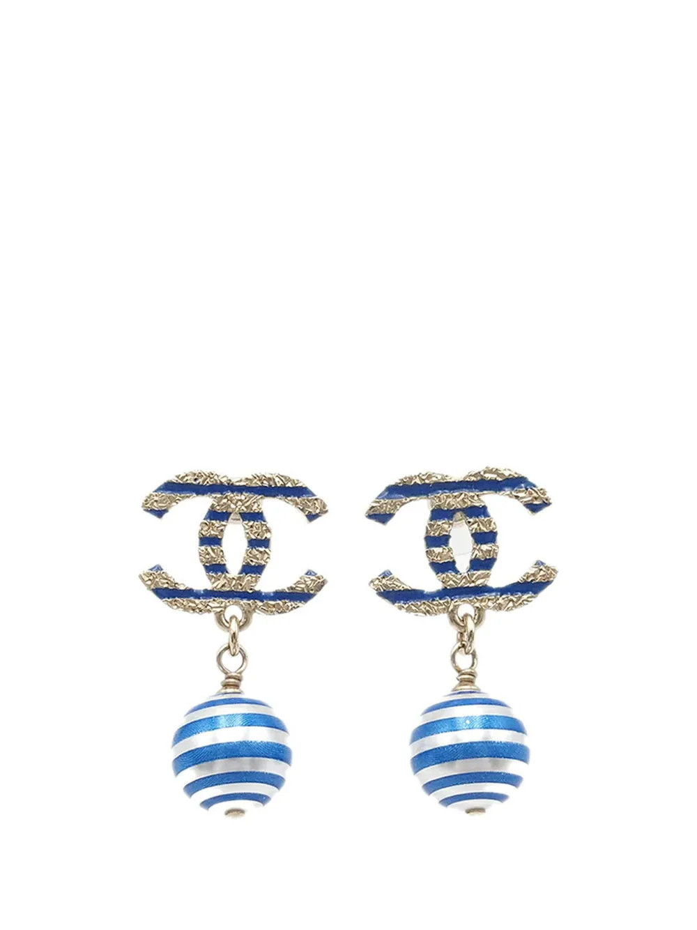 CHANEL Pre-Owned 2019 Striped Faux Pearl CC Drop Earrings costume earrings - Silver | Farfetch Global