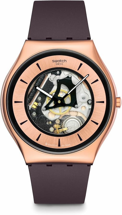 Swatch Skin Irony 42 Lacquered Unisex Watch Casual Polymer Brown Quartz Waterproof Copper Flame | Amazon (US)