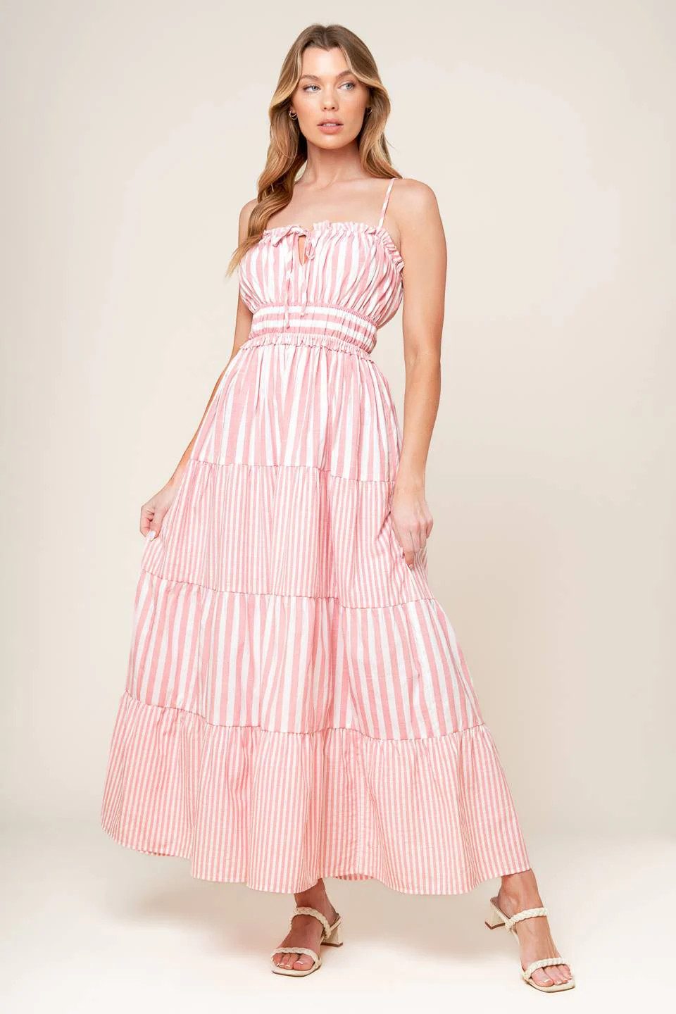 PEONY PINK STRIPE MAXI DRESS | Lady Black Tie
