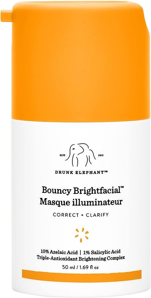 Drunk Elephant Bouncy Brightfacial Leave-On Face Mask with Azelaic Acid and Salicylic Acid to Cor... | Amazon (US)