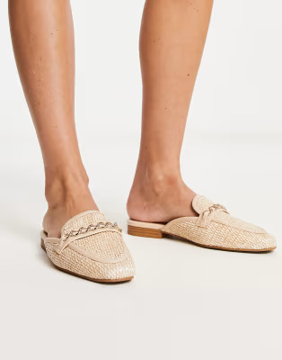ASOS DESIGN Motto chain flat raffia mules in beige  | ASOS | ASOS (Global)
