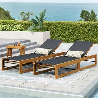 Emile Outdoor Mesh and Wood Chaise Lounge (Set of 2) by Christopher Knight Home | Bed Bath & Beyond