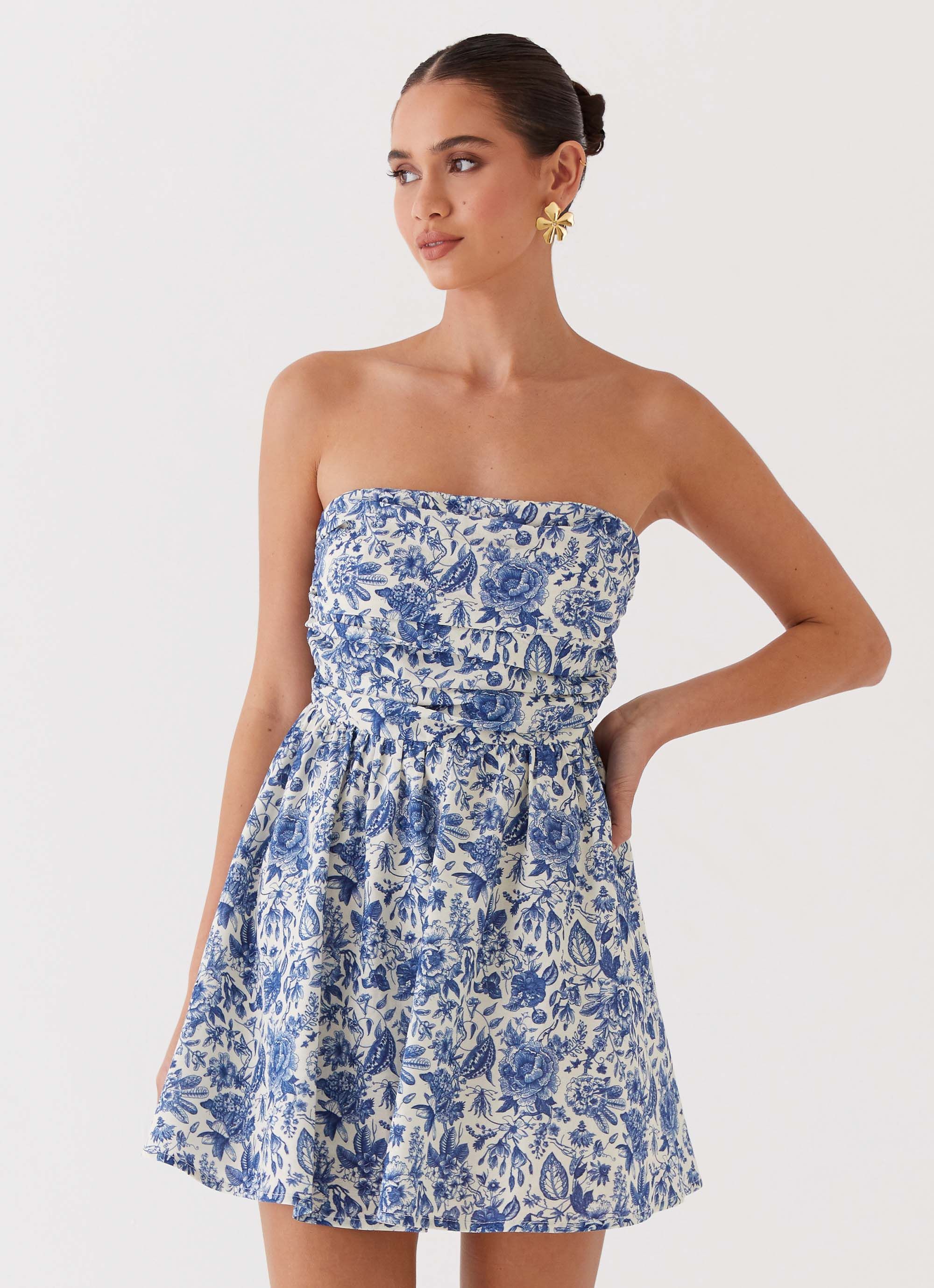 Forget Me Not Linen Mini Dress - Blue Paisley | Peppermayo (Global)