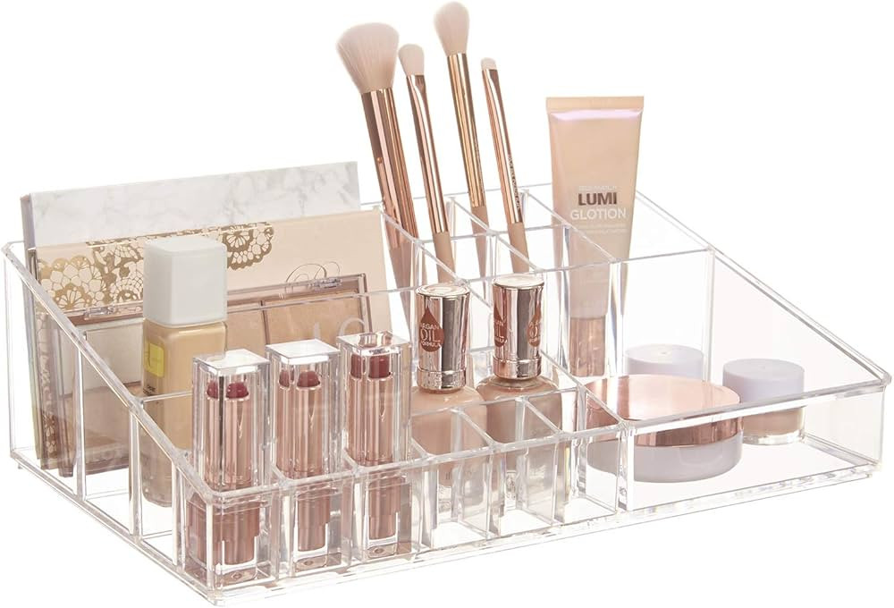STORi Audrey Clear Vanity Makeup Organizer | 15-Compartment Holder for Brushes, Eyeshadow Palette... | Amazon (US)