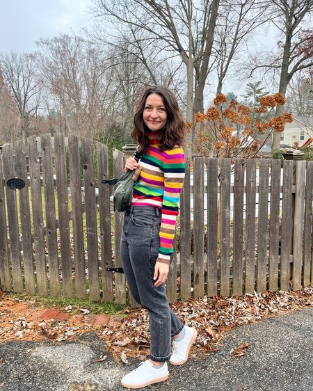 Colorful stripes for the holidays. This striped turtleneck looks as good with jeans as iIt’s been so dreary here this week & wearing even just a little bit of color always boosts my mood. 

#LTKHoliday #LTKSeasonal