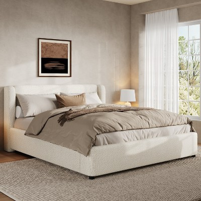 Christopher Knight Home Verona Boucle Upholstered Platform Bed with Wingback Headboard, White, Queen | Target