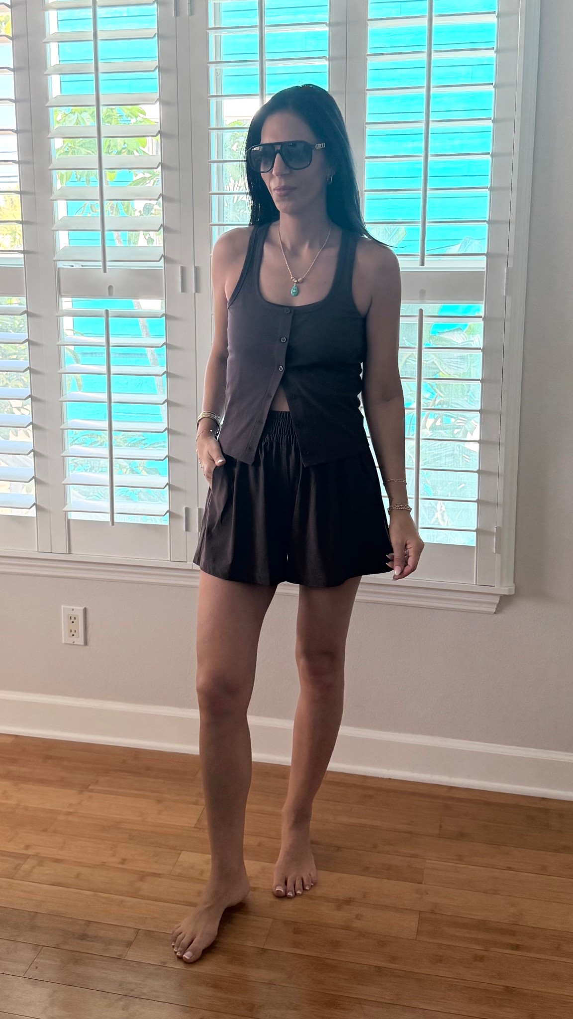 Day 1 in Florida and our OOTD are comfortable and casual for a beach walk- 
Small @Vuori US US shorts and tank, and sports bra 
A pop of turquoise with @thatch 

Shae- small top and shorts 

#LTKootd #LTKOver40 #LTKU

#LTKU #LTKOver40 #LTKootd