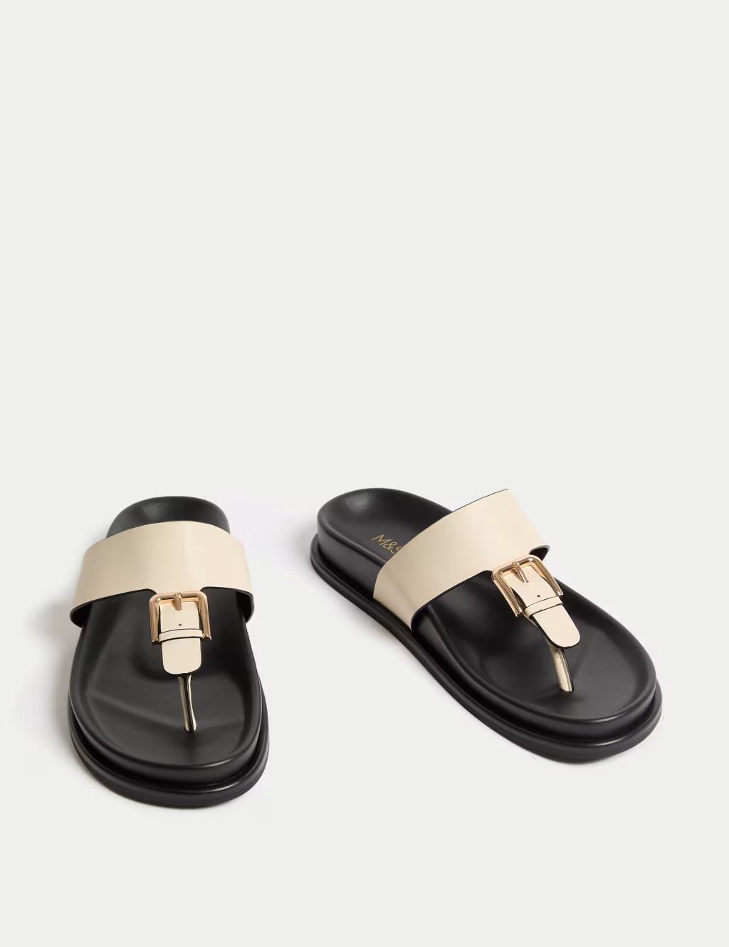 Leather Look Buckle Footbed Toe Thong Sandals | Marks & Spencer (UK)