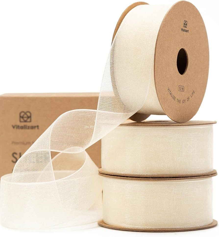 Vitalizart Ivory Cream Ribbon Organza Sheer Ribbon 1 inch x 30Yd Handmade Fabric Ribbons for Gift... | Amazon (US)