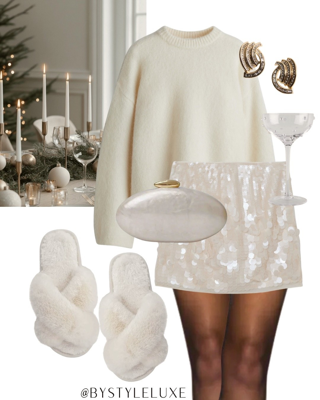 CHRISTMAS AT HOME - A winter white festive look with cosy slippers 

#sequinskirt #hm #christmas 

#LTKfestive #LTKpartywear #LTKwinter