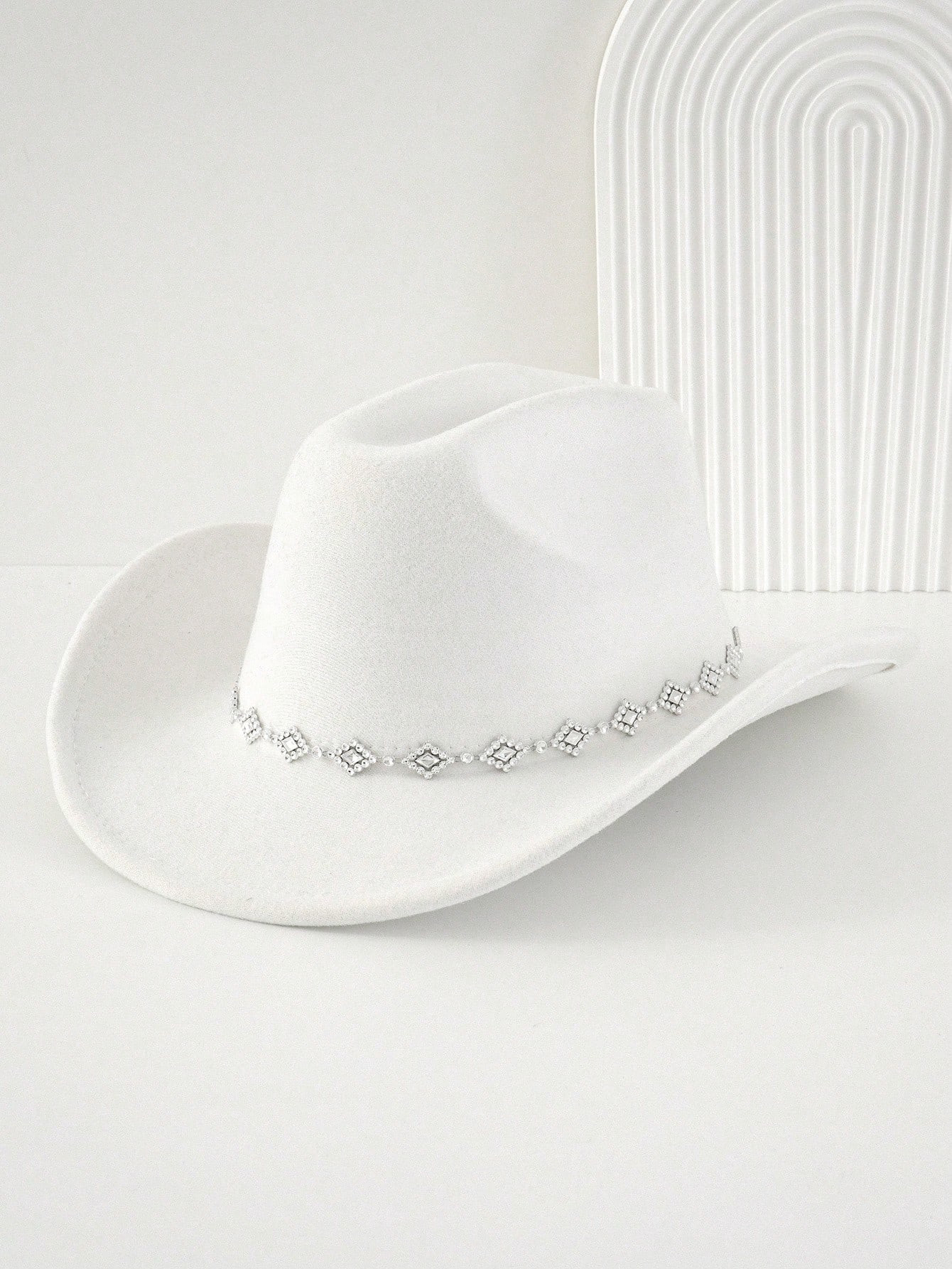 1pc Women's Solid Color Rhombus Sequin Decor Western Cowboy Hat, Unisex Elegant Casual Small Fedora Hat Suitable For Daily Use | SHEIN