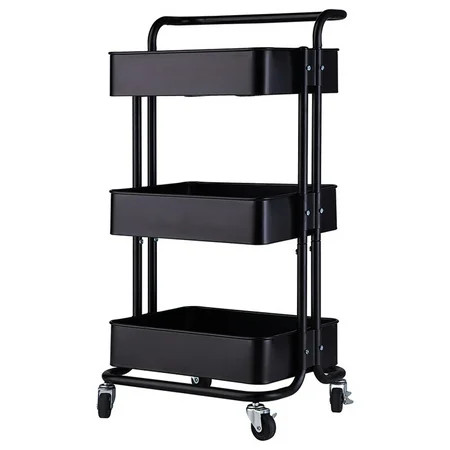 3 Tier Rolling Storage Cart Heavy Duty Mobile Rolling Utility Cart with Handle Wheels and Lockable W | Walmart (US)