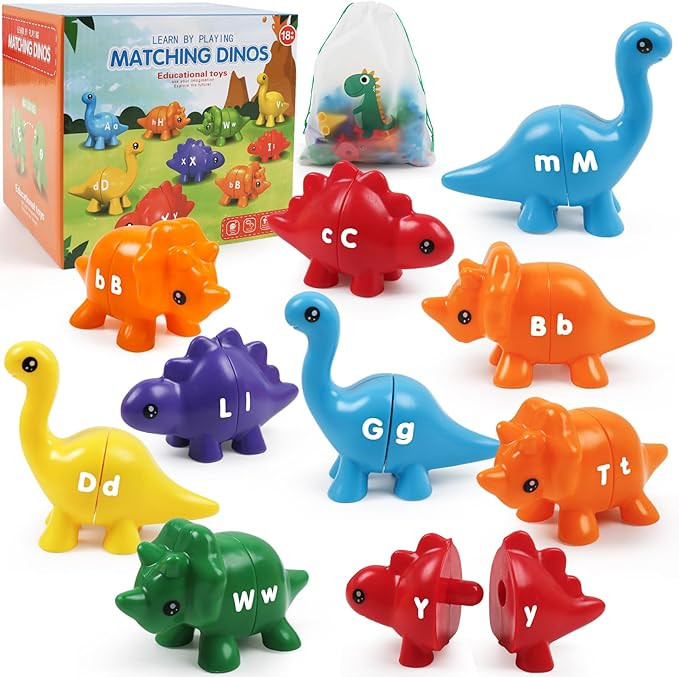 Alphabet Dinosaurs Matching Letters Toy, 26 PCS Double-Sided ABC Dinosaur with Uppercase Lowercas... | Amazon (US)