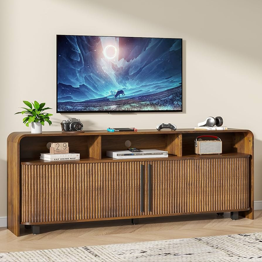 Fluted TV Stand for 75 65 80 Inch TV, Long Mid Century Modern Entertainment Center with Storage, ... | Amazon (US)