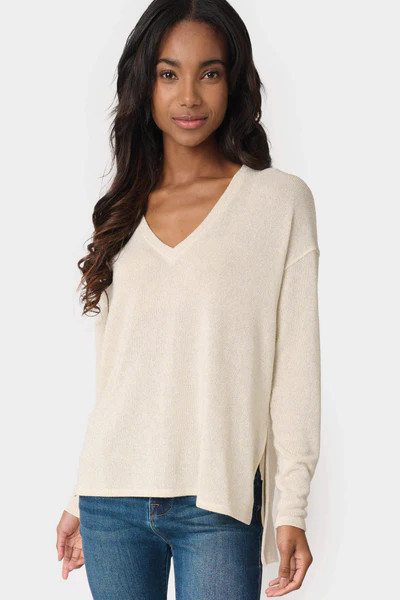 V-Neck Shimmer Tunic with High Low Hem | Gibson