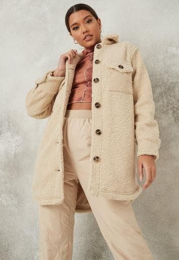 Cream Borg Teddy Shacket | Missguided (US & CA)