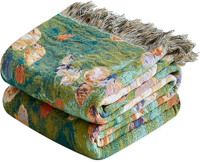 MSGKV Boho Throw Blanket for Couch Cotton Floral Blanket 50"x60" for Sofa Chair Throws Muslin Spr... | Amazon (US)