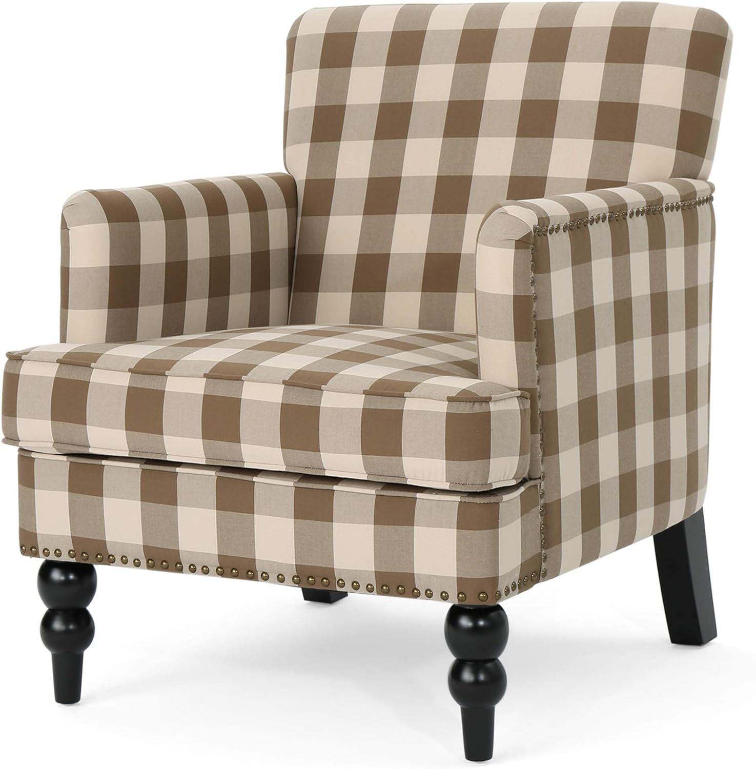 Christopher Knight Home Evete Tufted Fabric Club Chair, Brown Checkerboard, Dark Brown | Amazon (US)