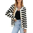 Eytino Womens Cardigan Button Down Womens Sweaters Striped Cardigan Sweaters Long Sleeve Crew Nec... | Walmart (US)