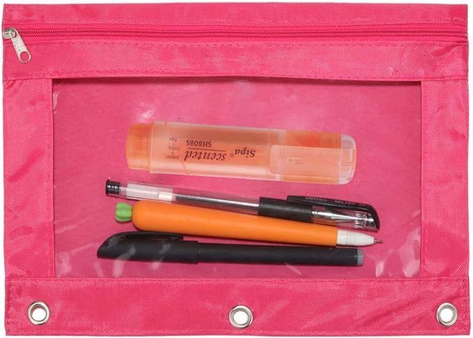 3-Ring Pen Pencil Pouch with Clear Window Stationery Bag Binder Case Classroom Organizers Pink | Amazon (US)