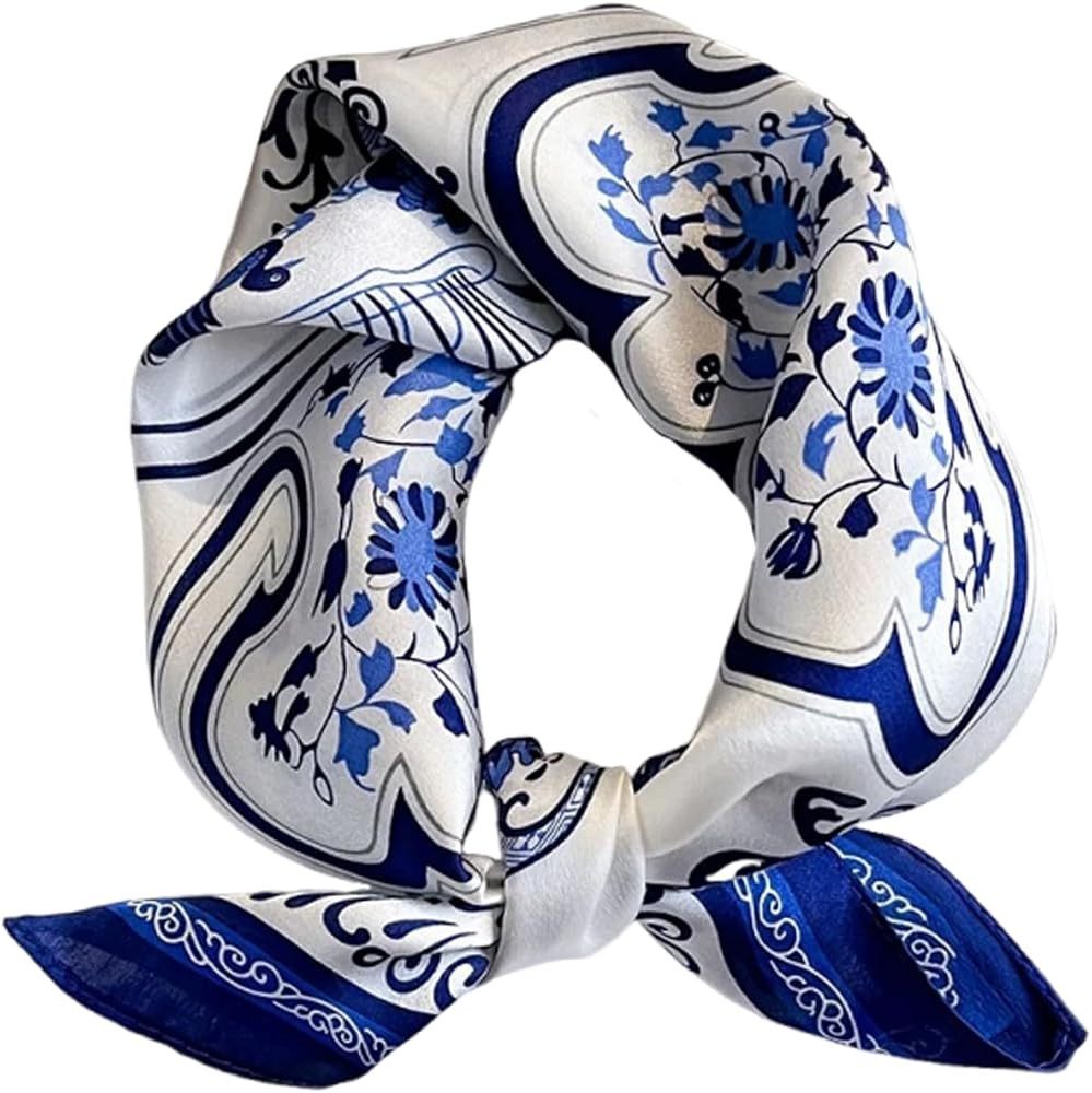 Aufeel 100% Real Mulberry Silk Women Small Square Neck Scarfs 21" Lightweight Headscarf Printed N... | Amazon (US)