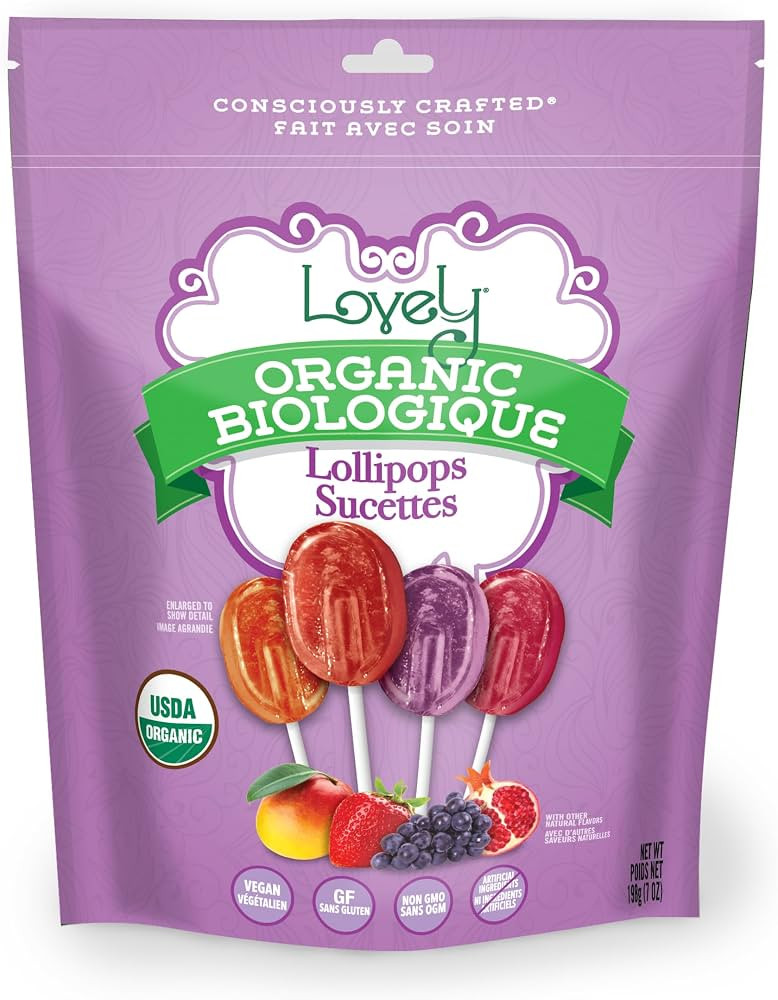 Lovely Candy Organic Lollipops, 7oz (1-Pack) | Mango, Strawberry, Grape, & Pomegranate | Vegan, G... | Amazon (US)