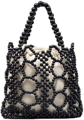 YYW Unique Handmade Wooden Bead Tote Bag for Women, Small Handwoven Clutch Purses Woven Bucket Ha... | Amazon (US)