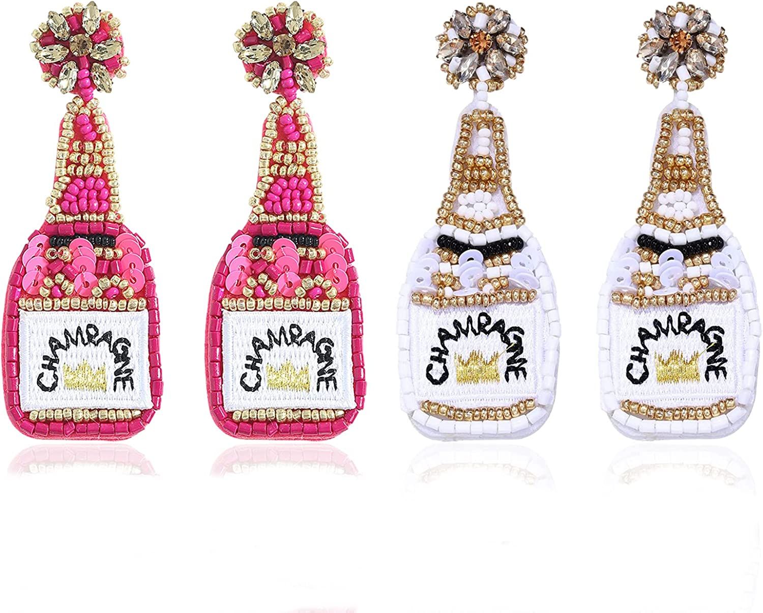 2 Pair Champagne Bottle Beaded Statement Earrings Colorful Summer Fun Drop Dangle Earrings for Wo... | Amazon (US)