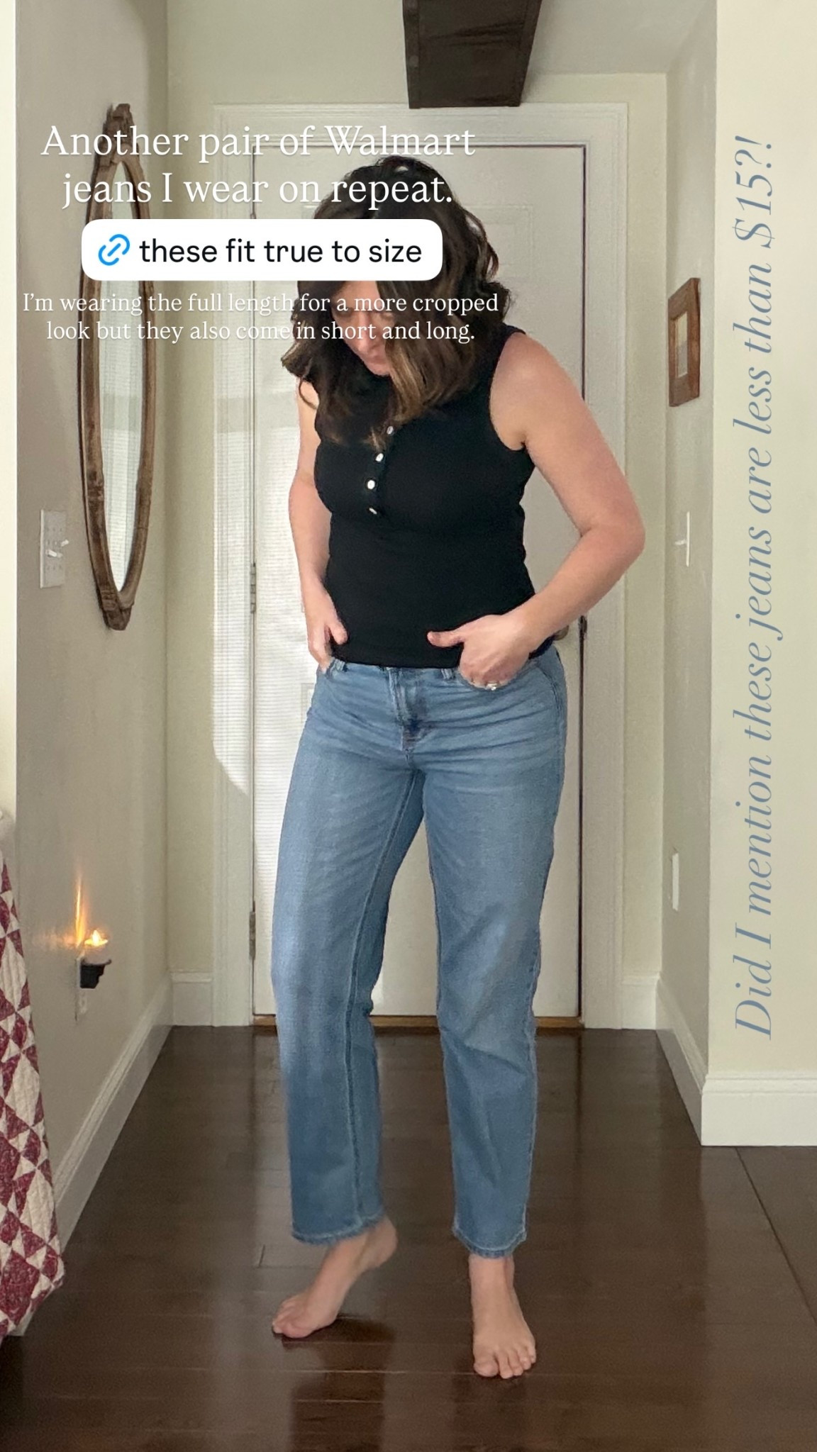 Another pair of Walmart jeans I wear on repeat. I’m wearing the full length for a more cropped look but they also come in short and long. Did I mention these jeans are less than $15?!
