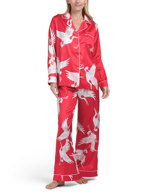 2pc Satin Crane Pajama Set | TJ Maxx