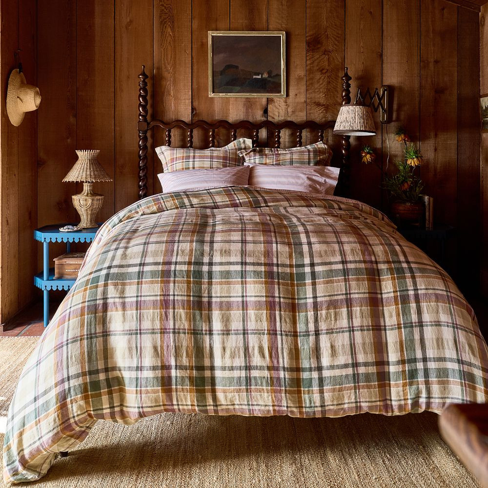 Autumn Plaid Linen Duvet Cover and Shams | GreenRow